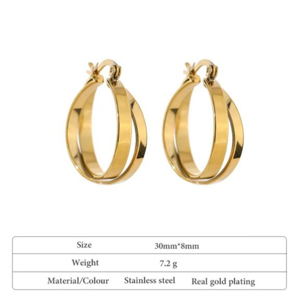 NEW 18K Gold Plated Double Cross Interlocking Round Hoop Earrings - Picture 5 of 5